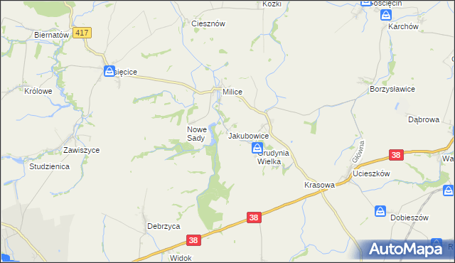 mapa Jakubowice gmina Pawłowiczki, Jakubowice gmina Pawłowiczki na mapie Targeo