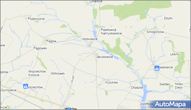 mapa Jakubowice gmina Wilków, Jakubowice gmina Wilków na mapie Targeo
