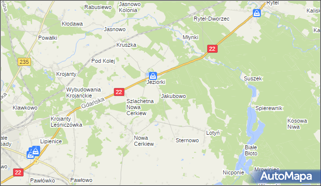 mapa Jakubowo gmina Chojnice, Jakubowo gmina Chojnice na mapie Targeo
