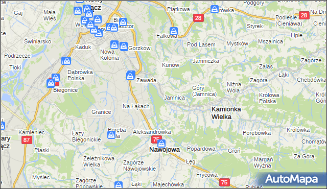 mapa Jamnica gmina Kamionka Wielka, Jamnica gmina Kamionka Wielka na mapie Targeo