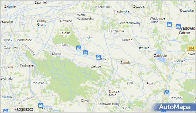 mapa Jamy gmina Wadowice Górne, Jamy gmina Wadowice Górne na mapie Targeo