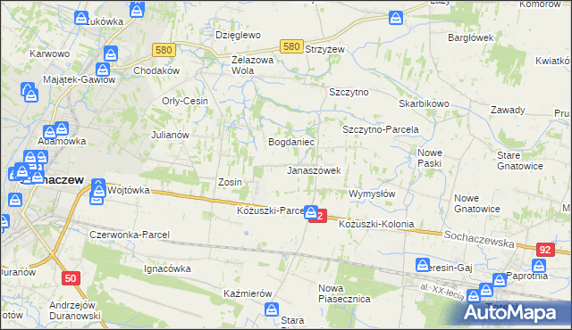 mapa Janaszówek, Janaszówek na mapie Targeo