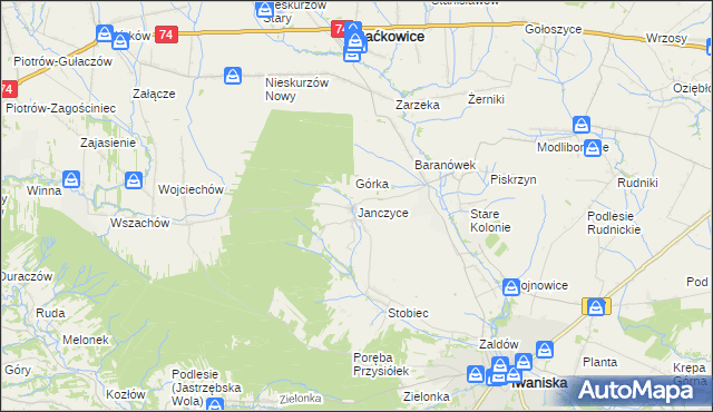 mapa Janczyce, Janczyce na mapie Targeo