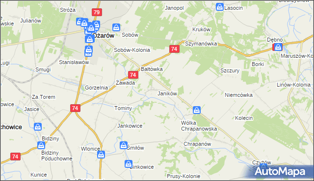 mapa Janików gmina Ożarów, Janików gmina Ożarów na mapie Targeo