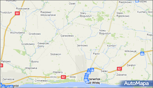 mapa Janikowo gmina Czerwińsk nad Wisłą, Janikowo gmina Czerwińsk nad Wisłą na mapie Targeo