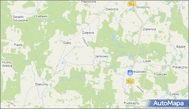 mapa Janikowo gmina Górowo Iławeckie, Janikowo gmina Górowo Iławeckie na mapie Targeo