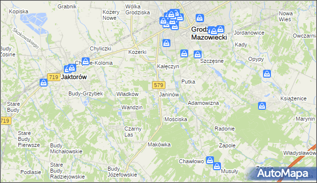 mapa Janinów gmina Grodzisk Mazowiecki, Janinów gmina Grodzisk Mazowiecki na mapie Targeo