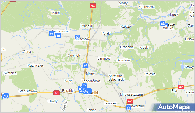 mapa Janinów gmina Rudniki, Janinów gmina Rudniki na mapie Targeo