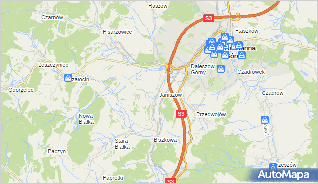 mapa Janiszów gmina Kamienna Góra, Janiszów gmina Kamienna Góra na mapie Targeo