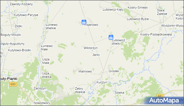 mapa Janki gmina Klukowo, Janki gmina Klukowo na mapie Targeo