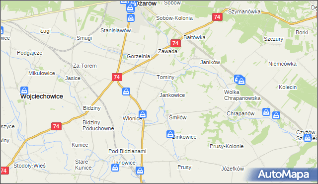 mapa Jankowice gmina Ożarów, Jankowice gmina Ożarów na mapie Targeo