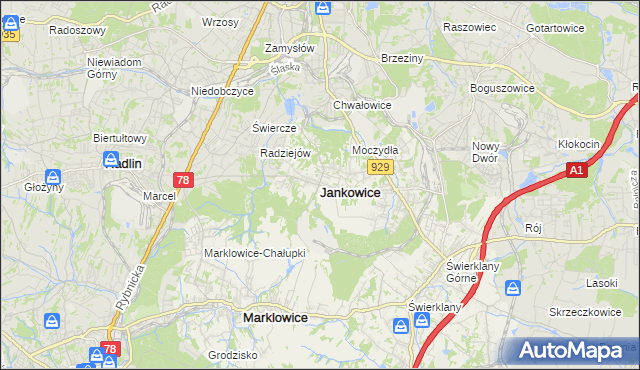 mapa Jankowice gmina Świerklany, Jankowice gmina Świerklany na mapie Targeo