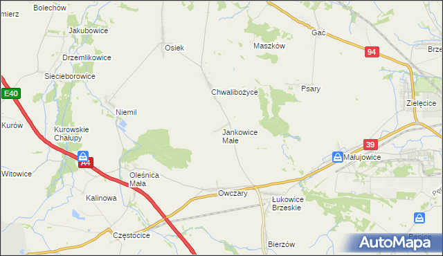 mapa Jankowice Małe, Jankowice Małe na mapie Targeo