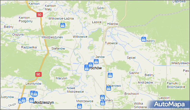 mapa Janów gmina Brochów, Janów gmina Brochów na mapie Targeo
