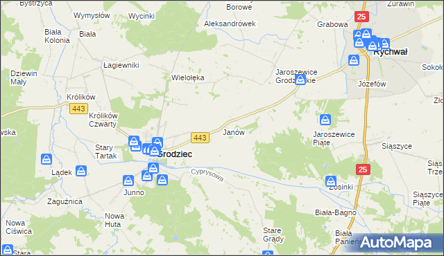 mapa Janów gmina Grodziec, Janów gmina Grodziec na mapie Targeo