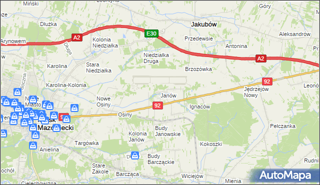 mapa Janów gmina Mińsk Mazowiecki, Janów gmina Mińsk Mazowiecki na mapie Targeo