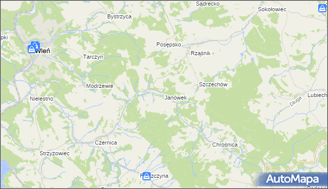 mapa Janówek gmina Jeżów Sudecki, Janówek gmina Jeżów Sudecki na mapie Targeo
