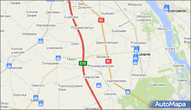 mapa Janowice gmina Lubanie, Janowice gmina Lubanie na mapie Targeo
