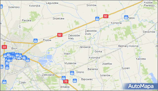 mapa Janowice gmina Nieborów, Janowice gmina Nieborów na mapie Targeo