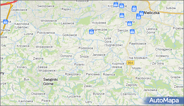 mapa Janowice gmina Wieliczka, Janowice gmina Wieliczka na mapie Targeo