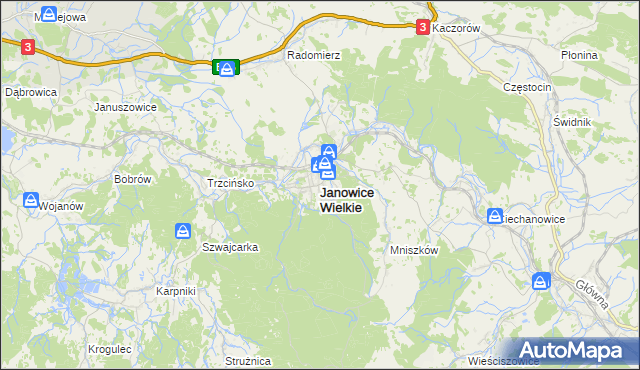 mapa Janowice Wielkie, Janowice Wielkie na mapie Targeo