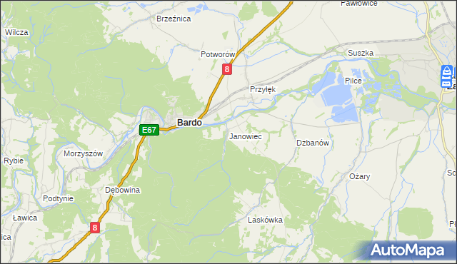 mapa Janowiec gmina Bardo, Janowiec gmina Bardo na mapie Targeo