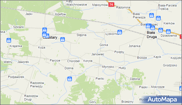 mapa Janowiec gmina Biała, Janowiec gmina Biała na mapie Targeo