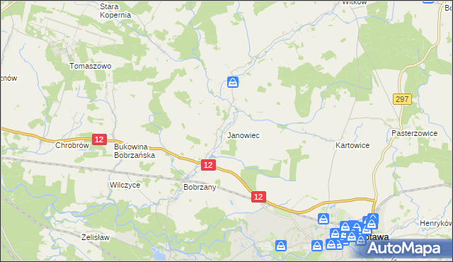 mapa Janowiec gmina Małomice, Janowiec gmina Małomice na mapie Targeo