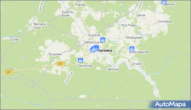 mapa Janowo gmina Narewka, Janowo gmina Narewka na mapie Targeo