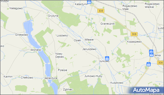 mapa Januszewo gmina Kościan, Januszewo gmina Kościan na mapie Targeo