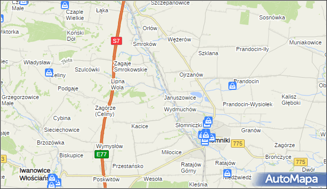 mapa Januszowice gmina Słomniki, Januszowice gmina Słomniki na mapie Targeo