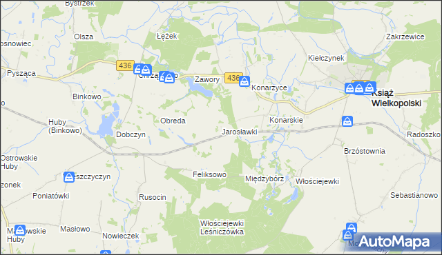 mapa Jarosławki gmina Książ Wielkopolski, Jarosławki gmina Książ Wielkopolski na mapie Targeo