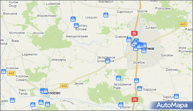 mapa Jaroszewice Grodzieckie, Jaroszewice Grodzieckie na mapie Targeo