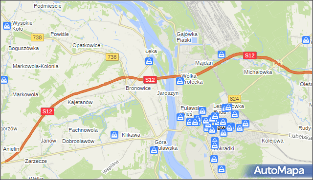 mapa Jaroszyn gmina Puławy, Jaroszyn gmina Puławy na mapie Targeo