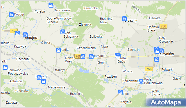 mapa Jarząbki gmina Gnojno, Jarząbki gmina Gnojno na mapie Targeo