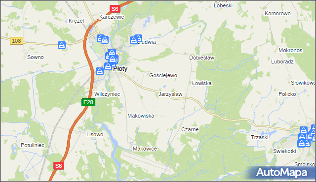 mapa Jarzysław gmina Płoty, Jarzysław gmina Płoty na mapie Targeo