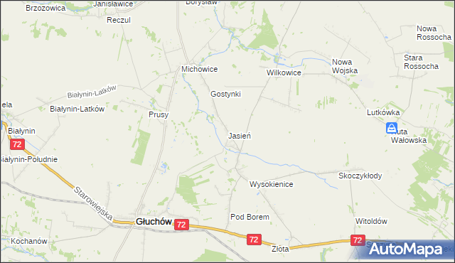 mapa Jasień gmina Głuchów, Jasień gmina Głuchów na mapie Targeo