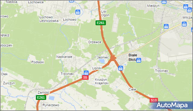mapa Jasiniec gmina Białe Błota, Jasiniec gmina Białe Błota na mapie Targeo
