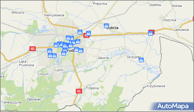 mapa Jasiona gmina Lubrza, Jasiona gmina Lubrza na mapie Targeo