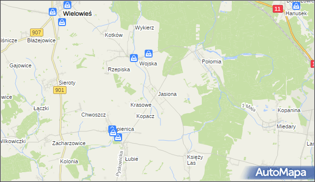 mapa Jasiona gmina Zbrosławice, Jasiona gmina Zbrosławice na mapie Targeo