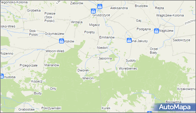 mapa Jasionna gmina Błaszki, Jasionna gmina Błaszki na mapie Targeo