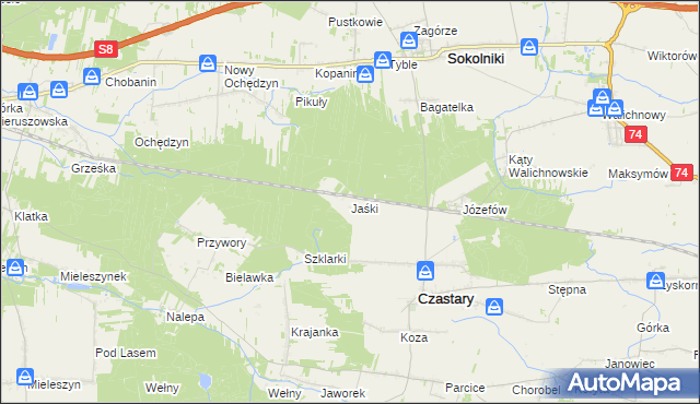 mapa Jaśki gmina Czastary, Jaśki gmina Czastary na mapie Targeo