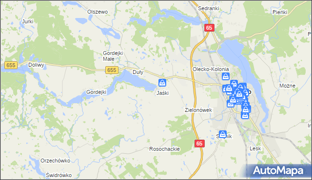 mapa Jaśki gmina Olecko, Jaśki gmina Olecko na mapie Targeo