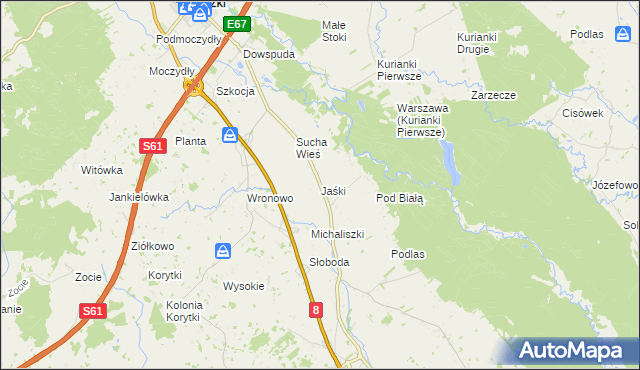 mapa Jaśki gmina Raczki, Jaśki gmina Raczki na mapie Targeo