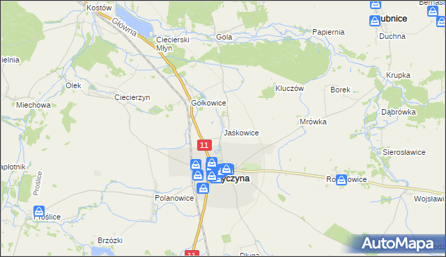 mapa Jaśkowice gmina Byczyna, Jaśkowice gmina Byczyna na mapie Targeo