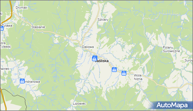 mapa Jaśliska, Jaśliska na mapie Targeo