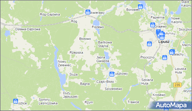 mapa Jasna Gwiazda, Jasna Gwiazda na mapie Targeo