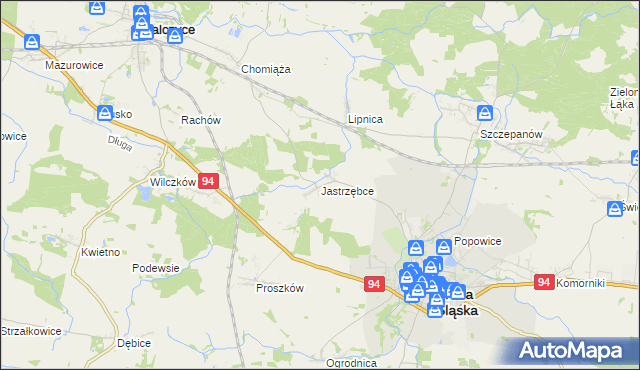 mapa Jastrzębce gmina Środa Śląska, Jastrzębce gmina Środa Śląska na mapie Targeo