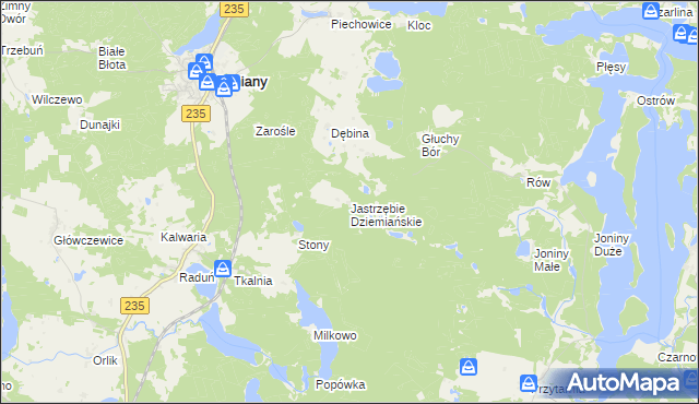 mapa Jastrzębie Dziemiańskie, Jastrzębie Dziemiańskie na mapie Targeo