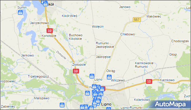 mapa Jastrzębie gmina Lipno, Jastrzębie gmina Lipno na mapie Targeo